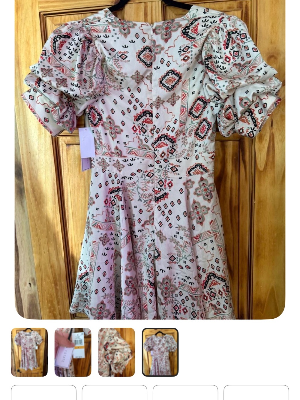 1. State Light Pink Printed V-Neck Puff Sleeve Mini Dress - Picture 4 of 4